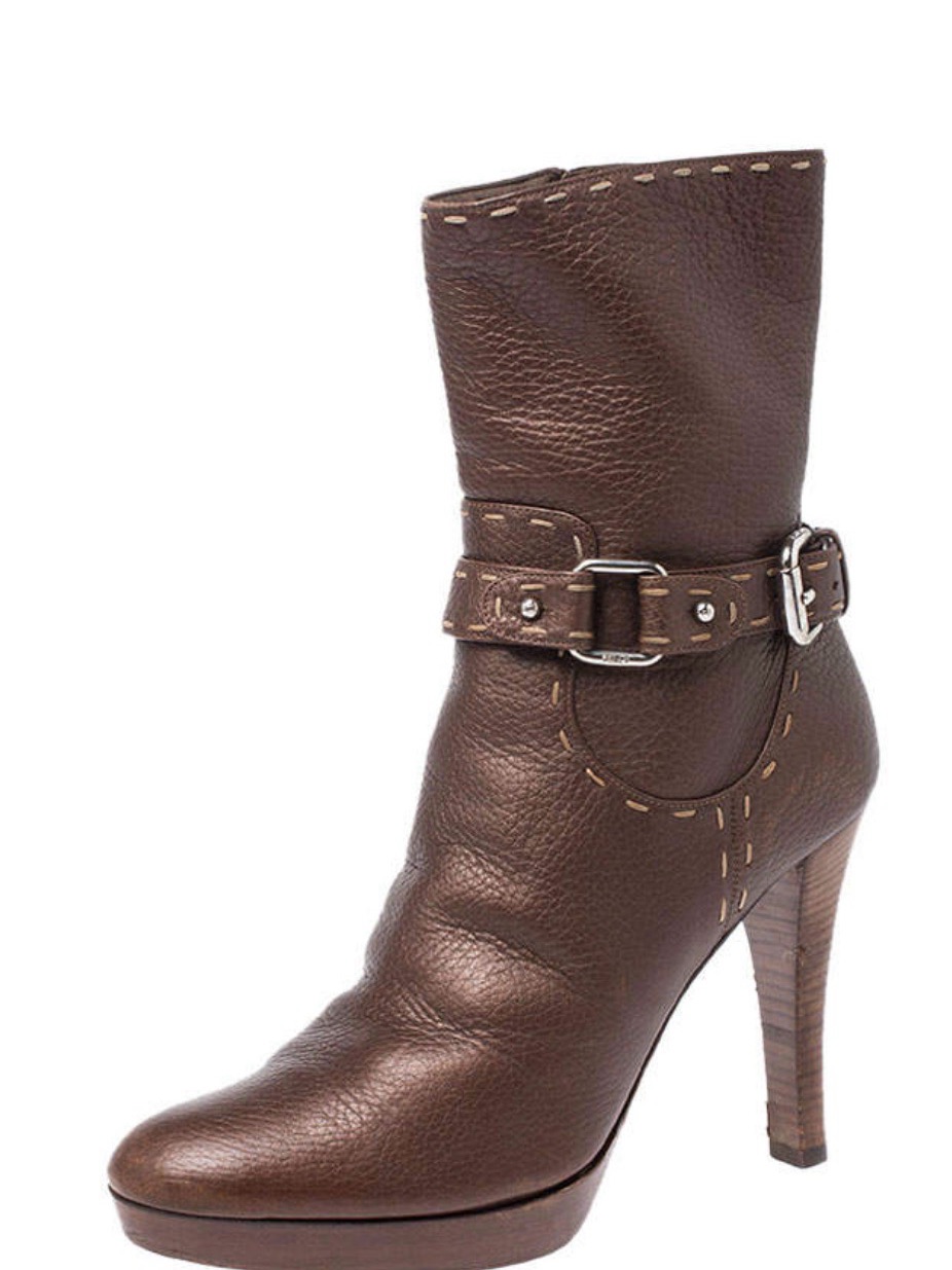 Fendi 2005 Ankle Boots-Shimmery Brown Leather High-Heel